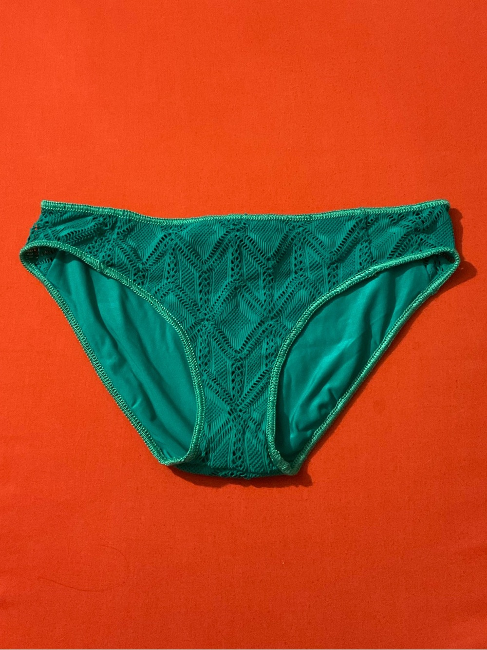 💗 BECCA by Rebecca Virtue Emerald Green Crochet Hipster Bikini Bottom Size Small